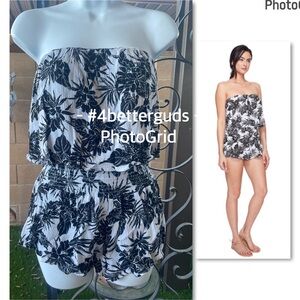 Spiritual Gangster Island Lotus Floral Ruffle Strapless Romper Black & White MD